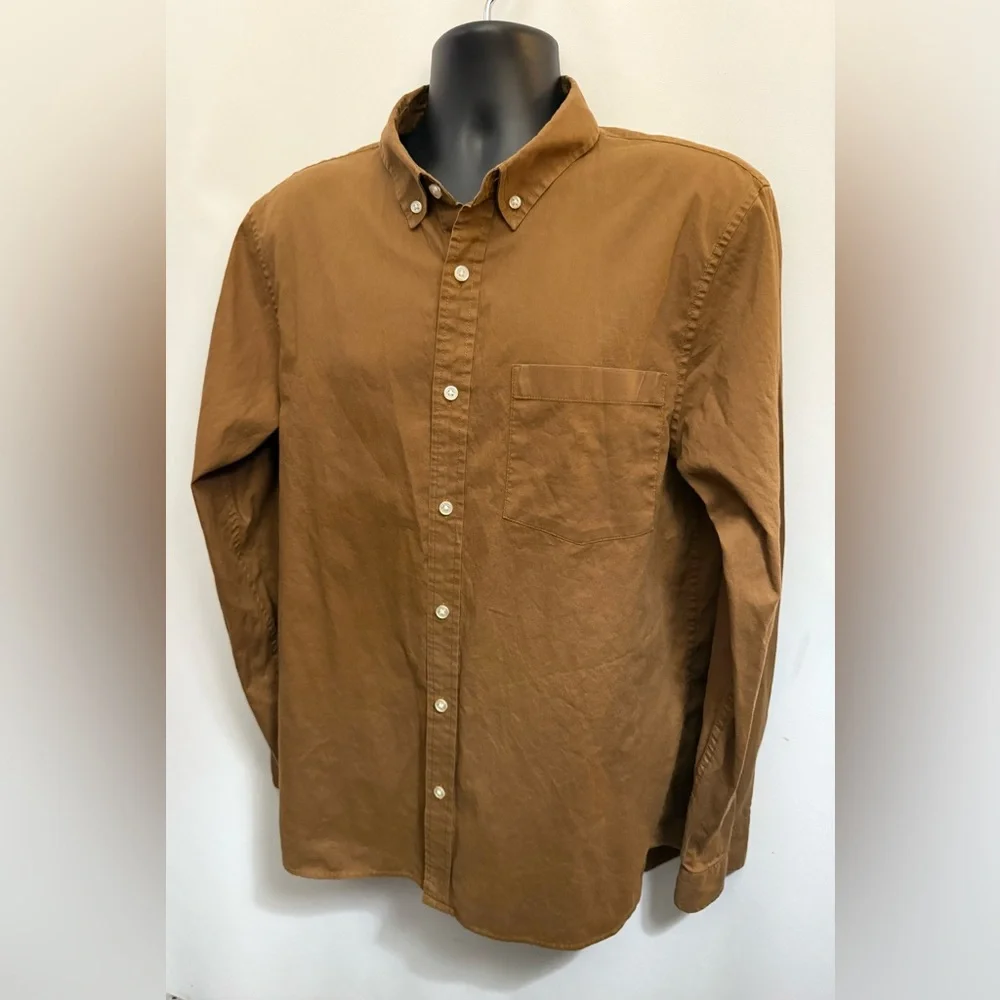 BUCK MASON Shirt Mens L Skyline Poplin Button Down Chest Pocket Brown Cotton - Picture 10 of 14